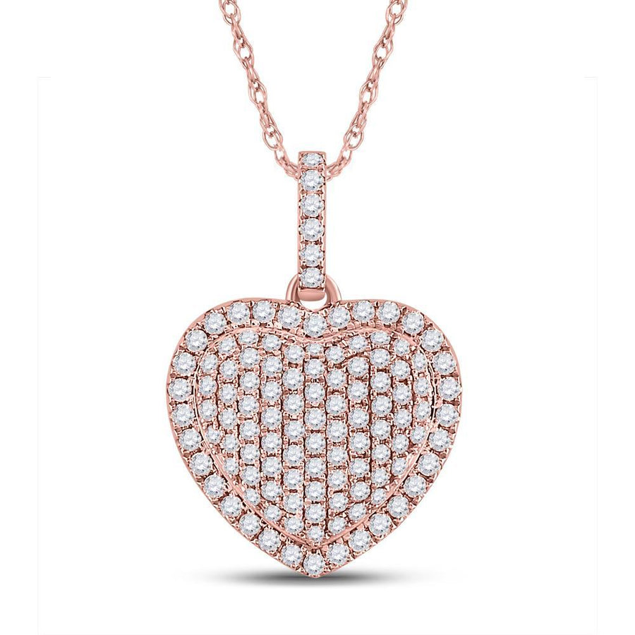 14kt Rose Gold Womens Round Diamond Heart Pendant 1 Cttw