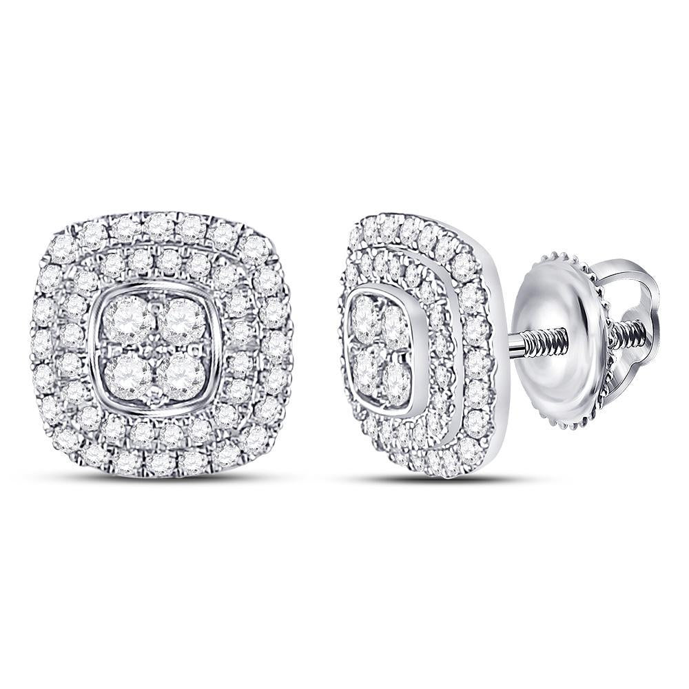 14kt White Gold Womens Round Diamond Cushion Cluster Earrings 1/2 Cttw