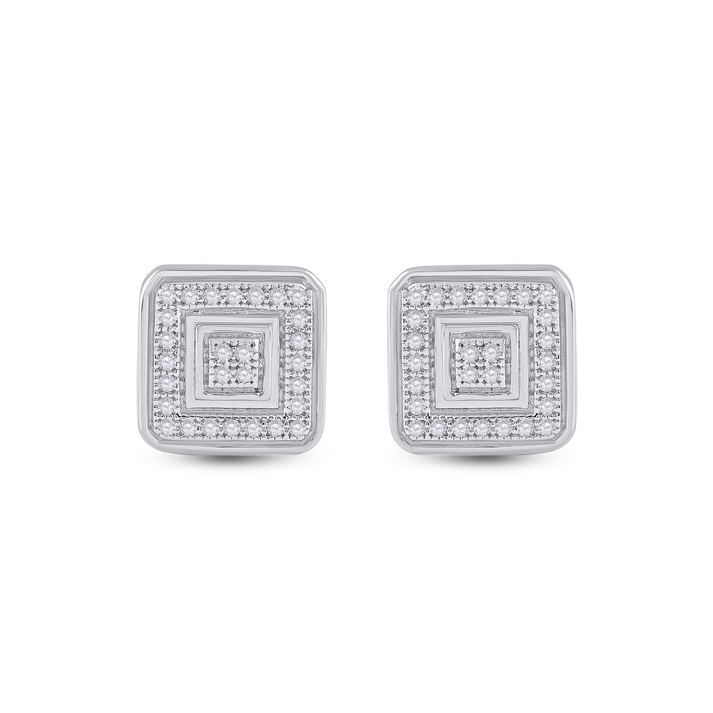10kt White Gold Womens Round Diamond Square Earrings 1/6 Cttw
