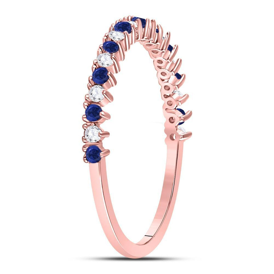 10kt Rose Gold Womens Round Blue Sapphire Diamond Stackable Band Ring 1/5 Cttw