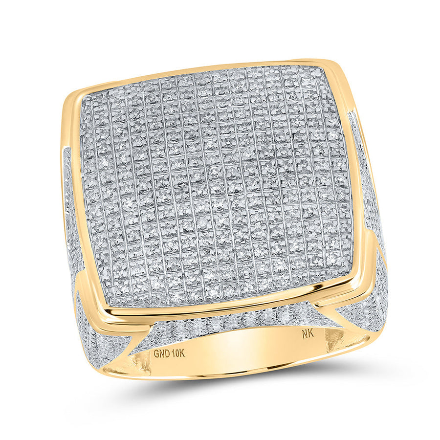 10kt Yellow Gold Mens Round Diamond Square Ring 1-5/8 Cttw
