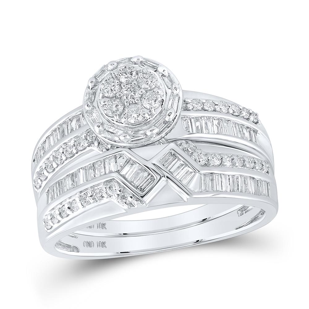 10kt White Gold His Hers Round Diamond Cluster Matching Wedding Set 1 Cttw