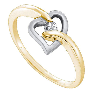 10kt Yellow Gold Womens Round Diamond Solitaire Two-tone Heart Ring 1/20 Cttw
