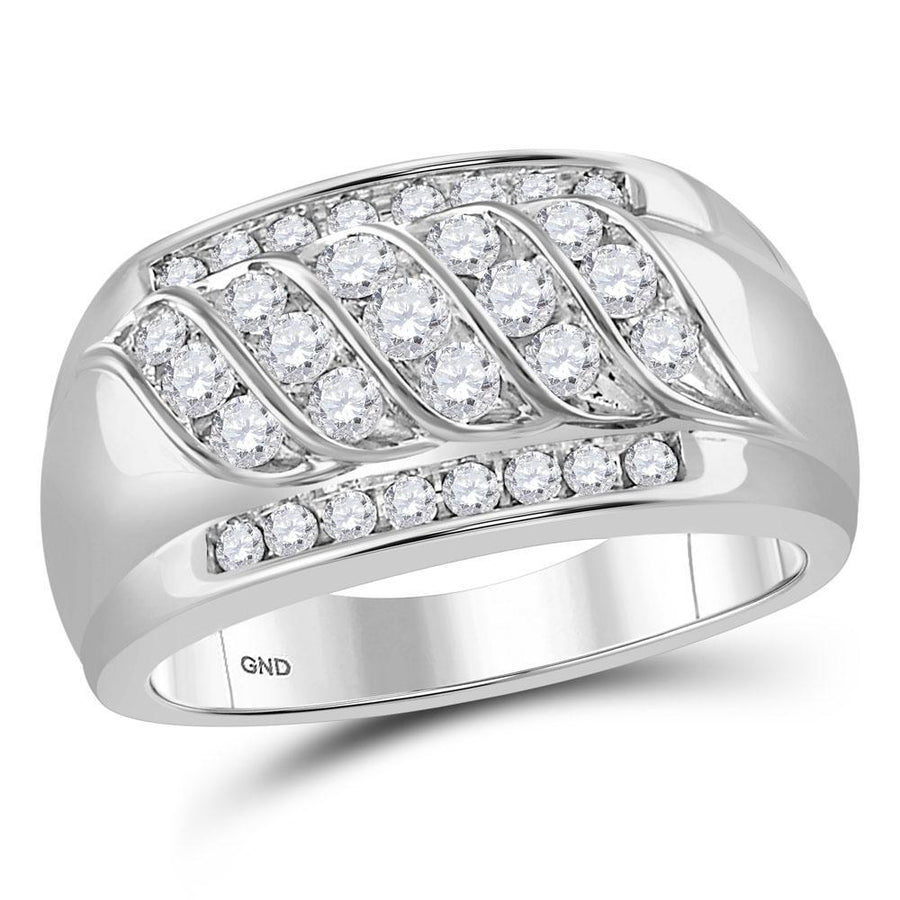 14kt White Gold Mens Round Diamond Wedding Band Ring 1 Cttw