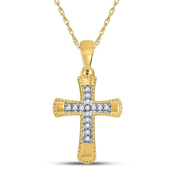 10kt Yellow Gold Womens Round Diamond Small Flared Cross Pendant 1/10 Cttw