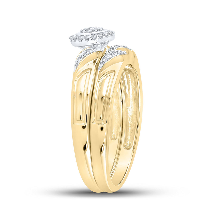 10kt Yellow Gold Round Diamond Bridal Wedding Ring Band Set 1/6 Cttw