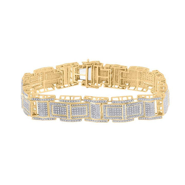10kt Yellow Gold Mens Round Diamond Link Bracelet 3-5/8 Cttw