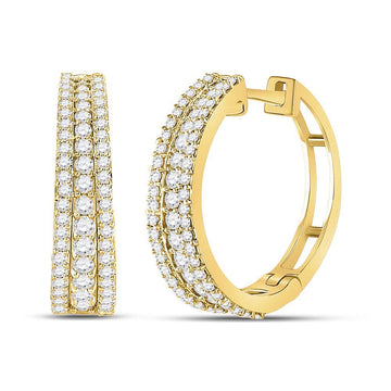 14kt Yellow Gold Womens Round Diamond Fashion Tapered Hoop Earrings 1 Cttw
