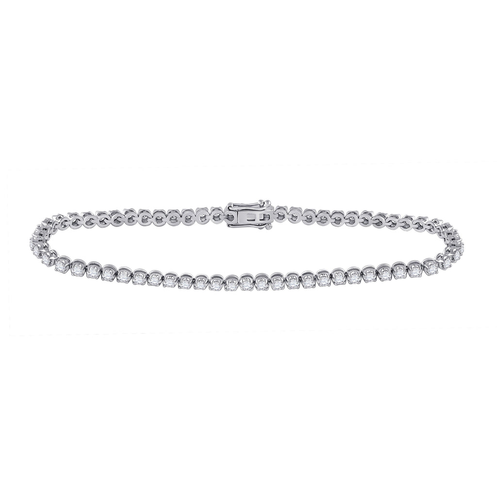 10kt White Gold Womens Round Diamond Studded Tennis Bracelet 2 Cttw
