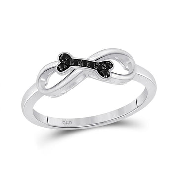 Sterling Silver Womens Round Black Color Enhanced Diamond Dog Bone Infinity Ring 1/20 Cttw