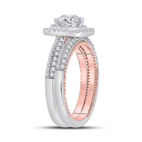 14kt Two-tone Gold Round Diamond Bridal Wedding Ring Band Set 1-7/8 Cttw