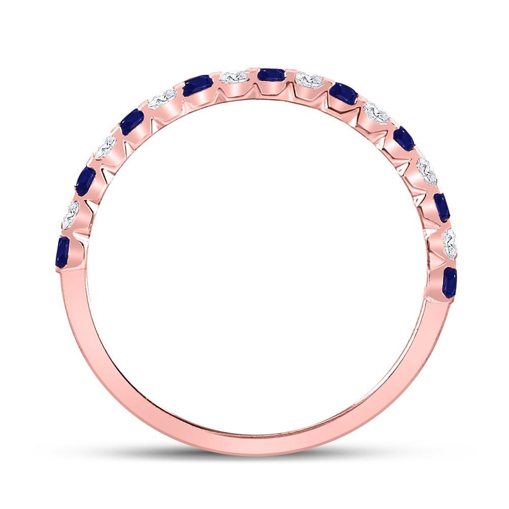 10kt Rose Gold Womens Princess Blue Sapphire Diamond Stackable Band Ring 3/8 Cttw