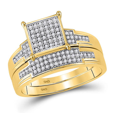 10kt Yellow Gold His Hers Round Diamond Square Matching Wedding Set 1/2 Cttw