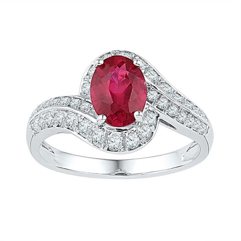 10kt White Gold Womens Oval Synthetic Ruby Solitaire Ring 2 Cttw