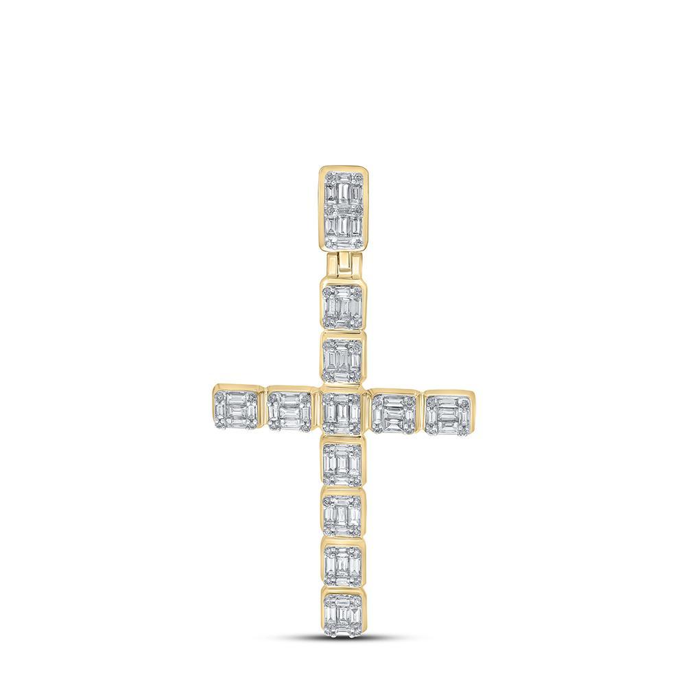 10kt Yellow Gold Mens Round Diamond Cross Charm Pendant 1-7/8 Cttw