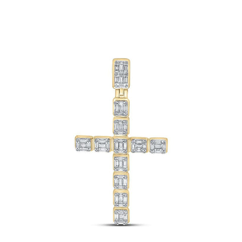 10kt Yellow Gold Mens Round Diamond Cross Charm Pendant 1-7/8 Cttw