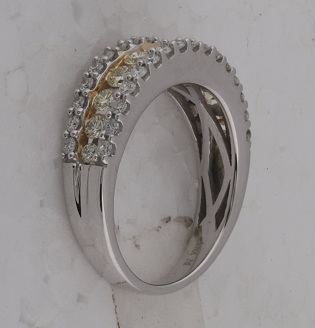 14kt White Gold Womens Round Yellow Diamond Band Ring 1 Cttw