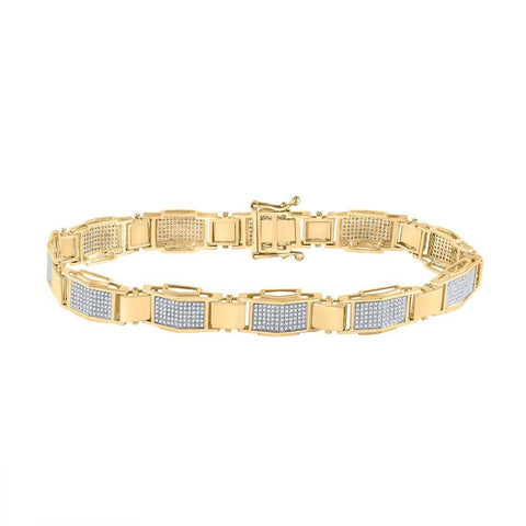 10kt Yellow Gold Mens Round Diamond Link Bracelet 1-1/2 Cttw
