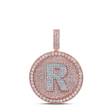 10kt Two-tone Gold Mens Round Diamond R Initial Letter Charm Pendant 3-3/4 Cttw