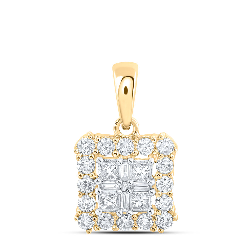 10kt Yellow Gold Womens Princess Diamond Square Pendant 5/8 Cttw