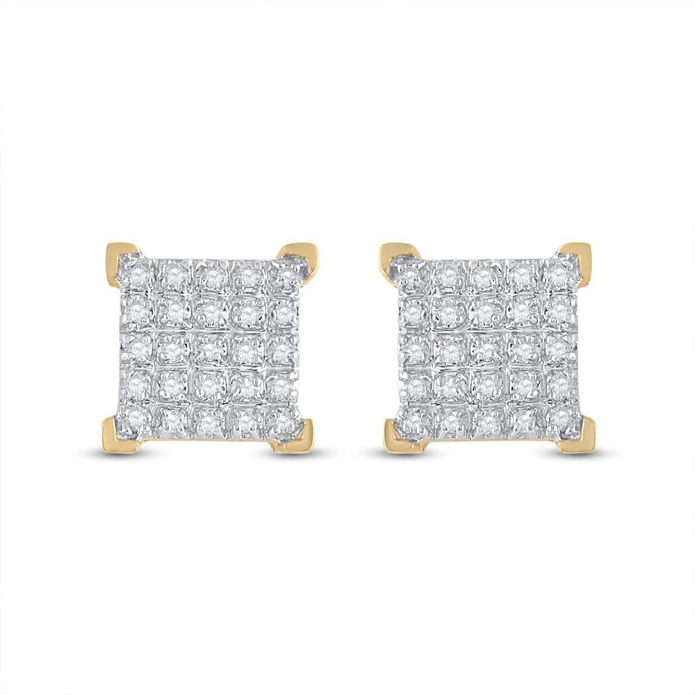 10kt Yellow Gold Mens Round Diamond Square Earrings 1/6 Cttw