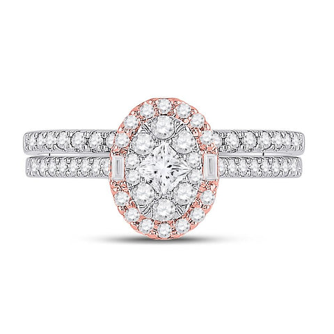 14kt Two-tone Gold Princess Diamond Oval Bridal Wedding Engagement Ring 3/4 Cttw