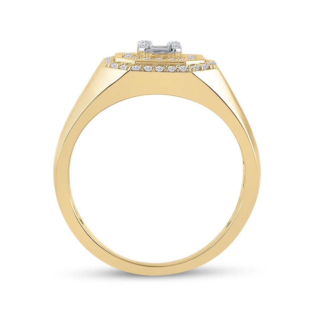 14kt Yellow Gold Mens Baguette Diamond Octagon Cluster Ring 3/4 Cttw