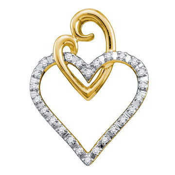 10kt Yellow Gold Womens Round Diamond Double Joined Heart Pendant 1/12 Cttw