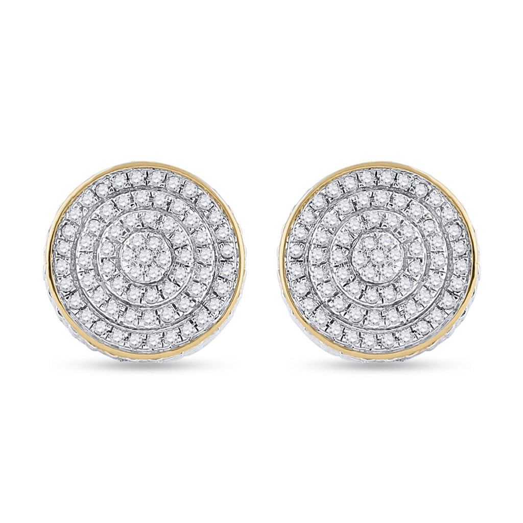 10kt Yellow Gold Mens Round Diamond 3D Disk Circle Earrings 1/3 Cttw