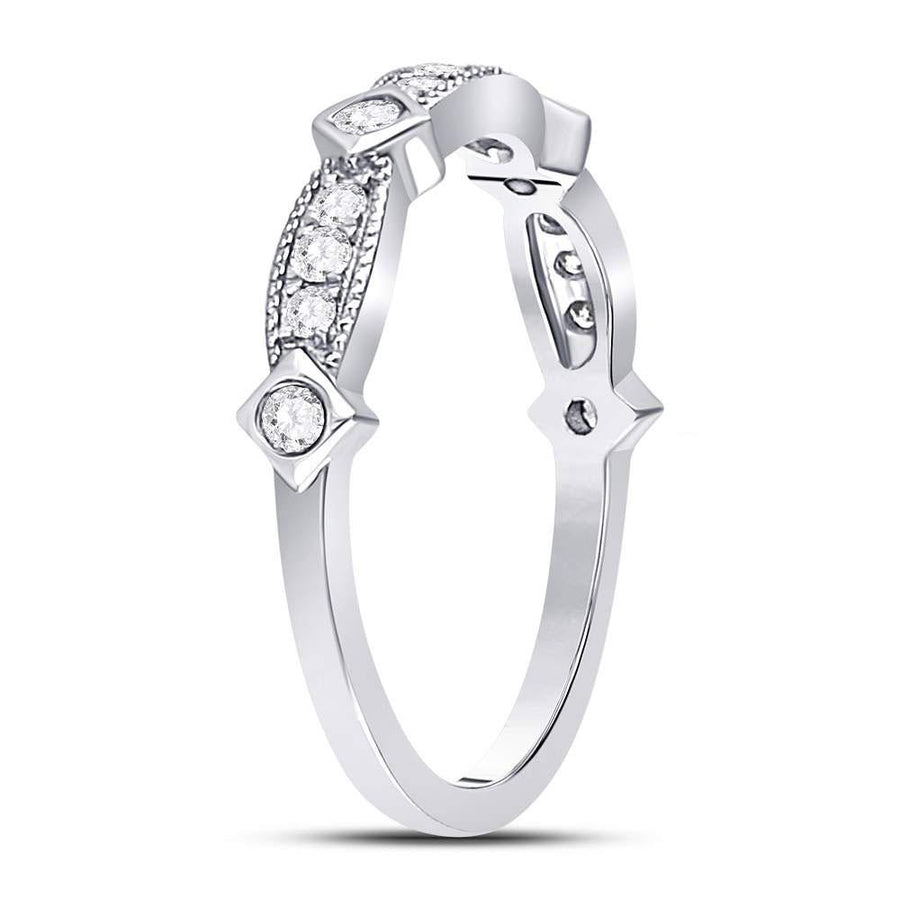 10kt White Gold Womens Round Diamond Milgrain Pinched Band Ring 1/4 Cttw
