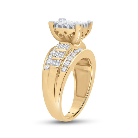 10kt Yellow Gold Princess Diamond Cluster Bridal Wedding Engagement Ring 1-1/2 Cttw