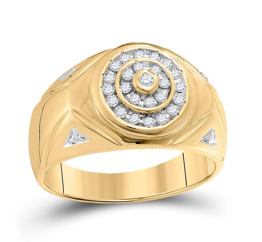 10kt Yellow Gold Mens Round Diamond Concentric Circle Cluster Ring 1/4 Cttw
