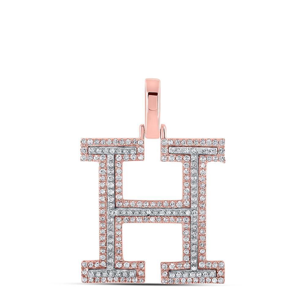 10kt Two-tone Gold Mens Round Diamond H Initial Letter Pendant 5/8 Cttw