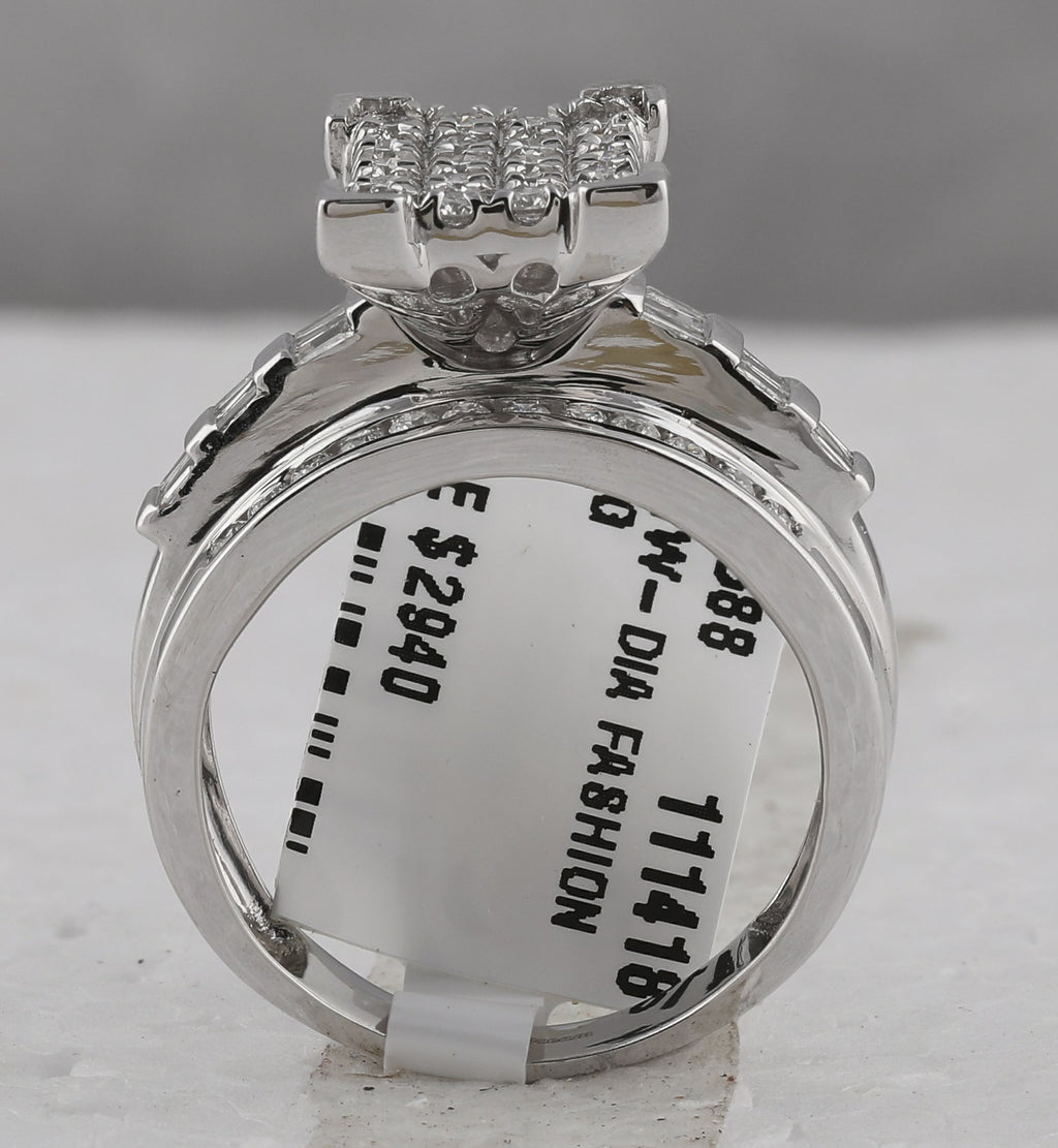 10kt White Gold Round Diamond Cinderella Cluster Bridal Wedding Engagement Ring 1 Cttw