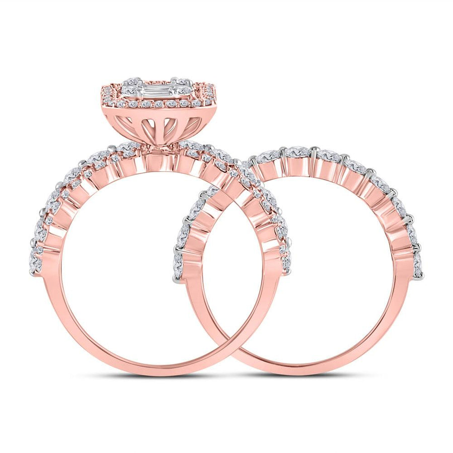 14kt Rose Gold Baguette Diamond Bridal Wedding Ring Band Set 1-7/8 Cttw
