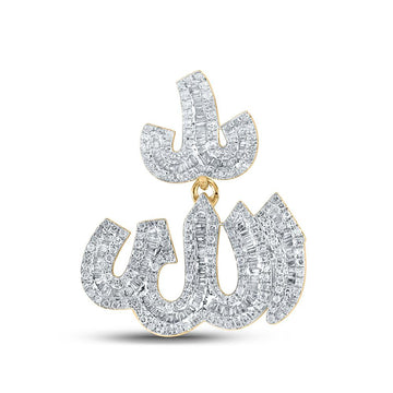 14kt Yellow Gold Mens Baguette Diamond Allah Charm Pendant 1 Cttw