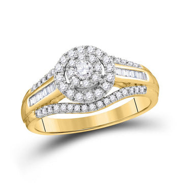 10kt Yellow Gold Round Diamond Halo Bridal Wedding Engagement Ring 1/2 Cttw