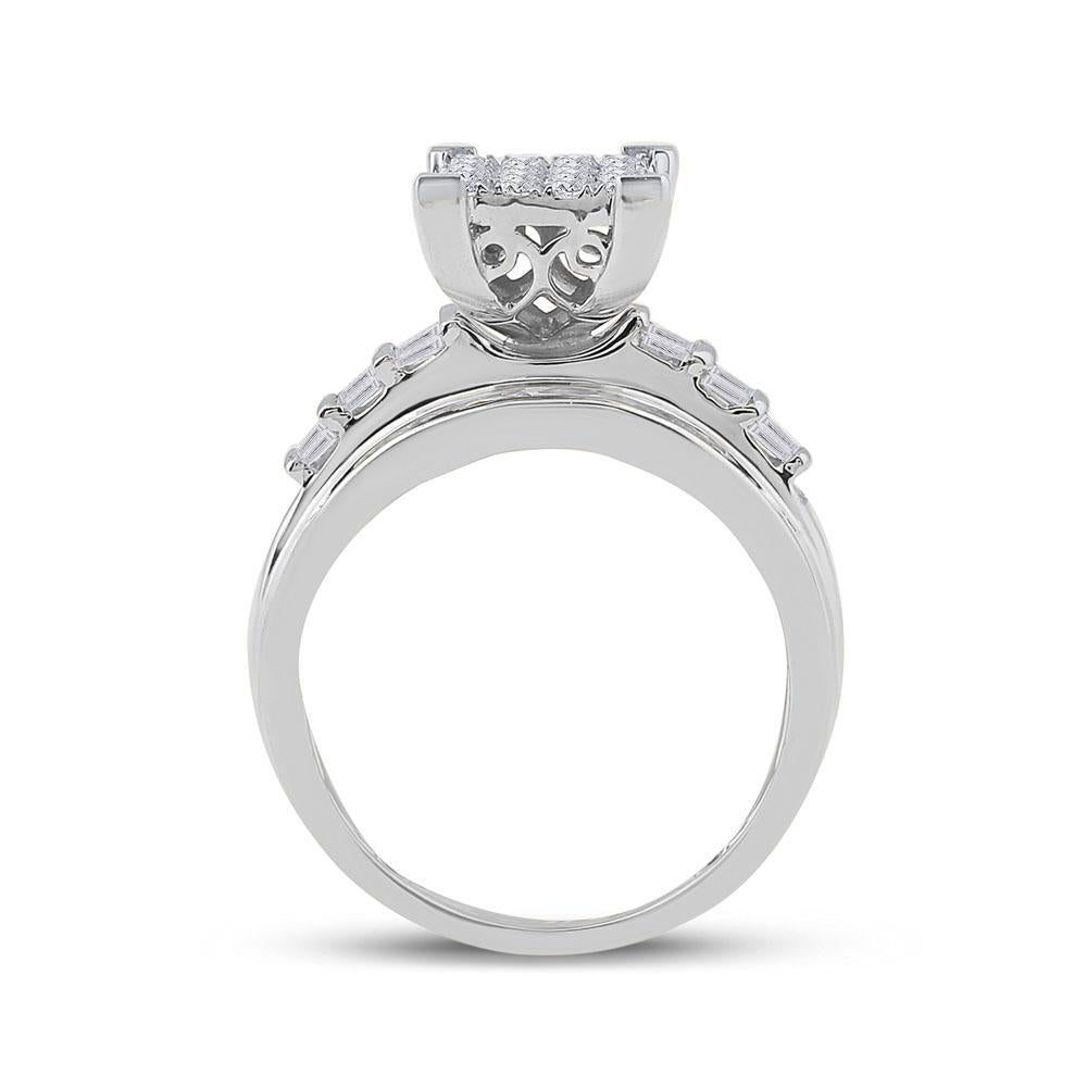 10kt White Gold Princess Diamond Cluster Bridal Wedding Engagement Ring 1 Cttw