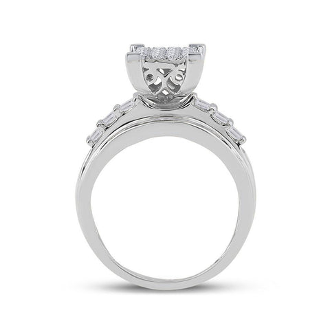 10kt White Gold Princess Diamond Cluster Bridal Wedding Engagement Ring 1 Cttw