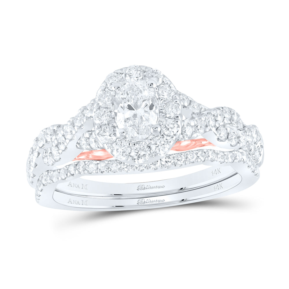 14kt Two-tone Gold Oval Diamond Bridal Wedding Ring Band Set 1 Cttw