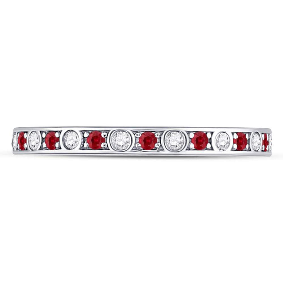 10kt White Gold Womens Round Ruby Diamond Single Row Stackable Band Ring 1/3 Cttw