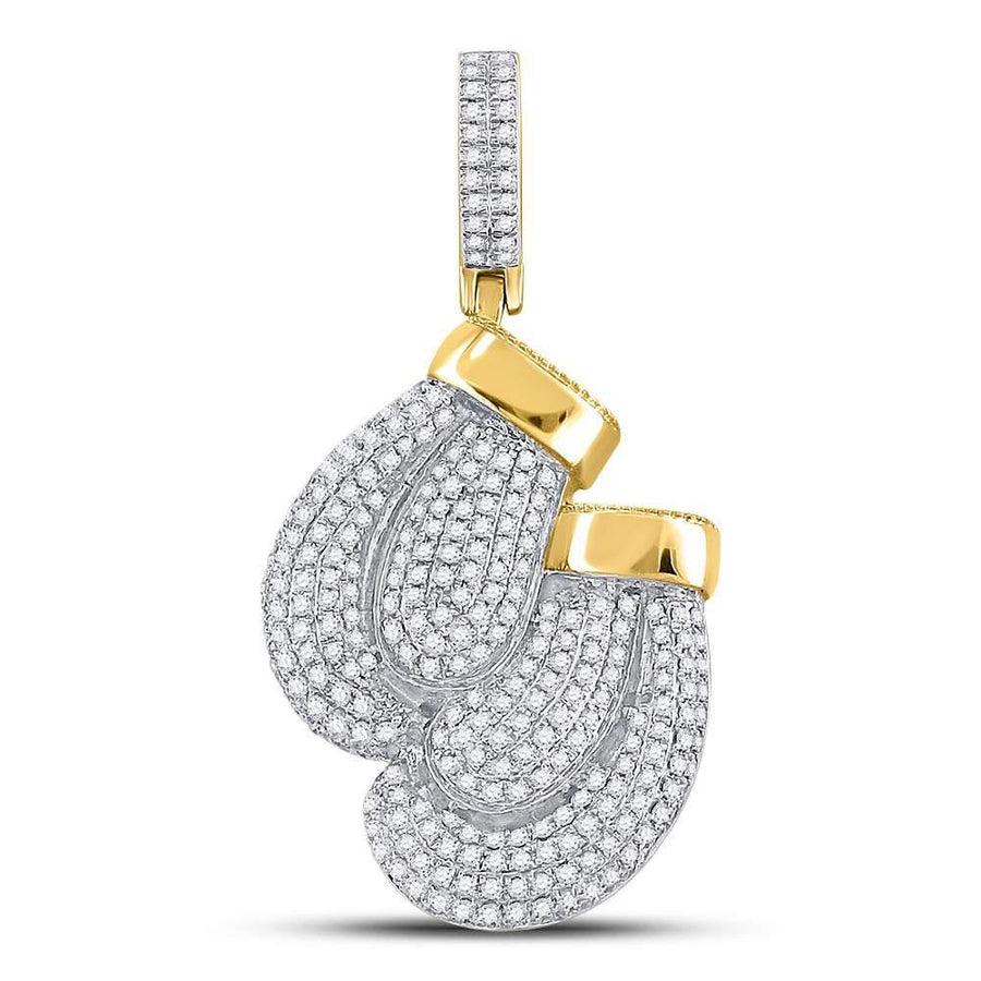10kt Yellow Gold Mens Round Diamond Boxing Gloves Sports Charm Pendant 1-3/4 Cttw