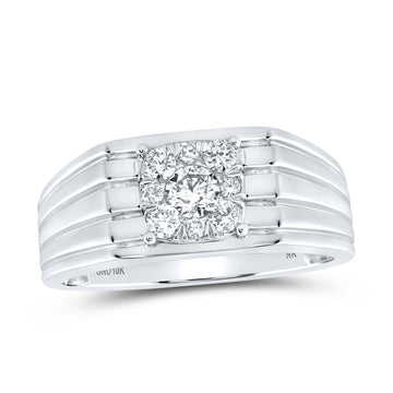 10kt White Gold Mens Round Diamond Solitaire Band Ring 1/2 Cttw