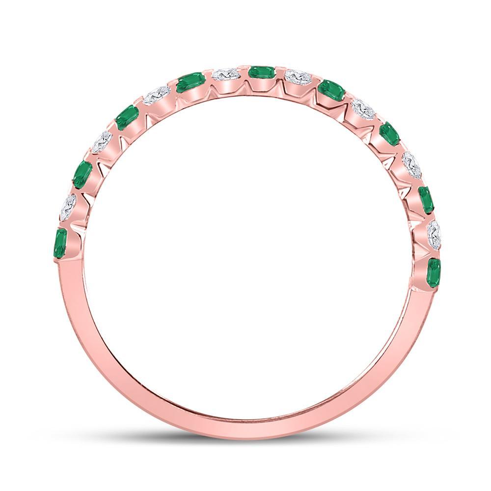 10kt Rose Gold Womens Princess Emerald Diamond Alternating Stackable Band Ring 1/3 Cttw