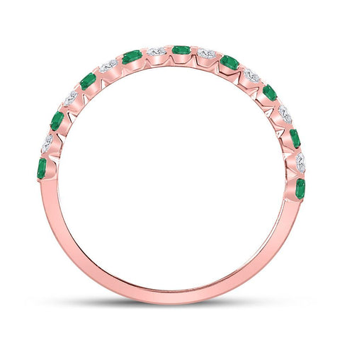 10kt Rose Gold Womens Princess Emerald Diamond Alternating Stackable Band Ring 1/3 Cttw