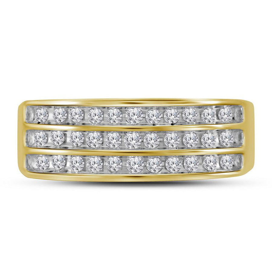 10kt Yellow Gold Mens Round Diamond 3-Row Band Ring 1/2 Cttw