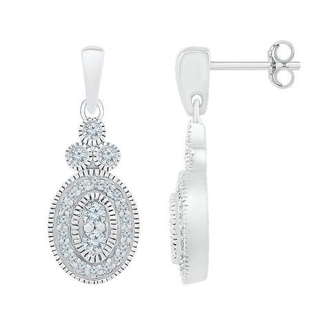 10kt White Gold Womens Round Diamond Oval Dangle Earrings 1/4 Cttw