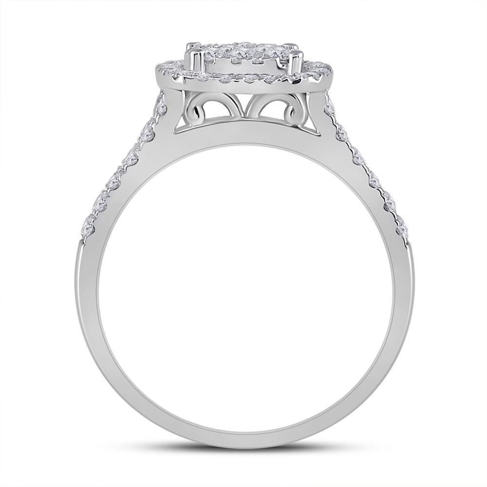 10kt White Gold Round Diamond Square Halo Bridal Wedding Ring Band Set 1 Cttw
