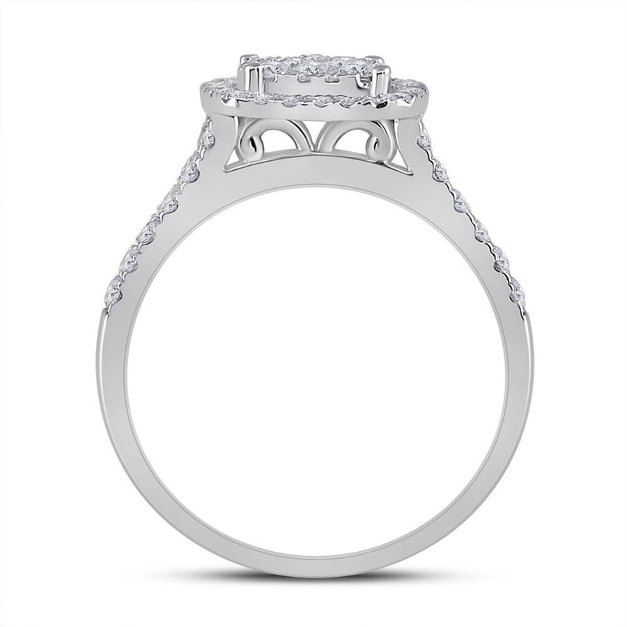 10kt White Gold Round Diamond Square Halo Bridal Wedding Ring Band Set 1 Cttw