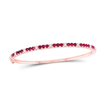 14kt Rose Gold Womens Round Ruby Diamond Bangle Bracelet 2-1/4 Cttw